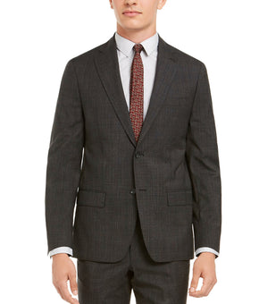 DKNY Men Modern-Fit Stretch Plaid Suit Jacket Charcoal Dark Grey Brown Size 40R