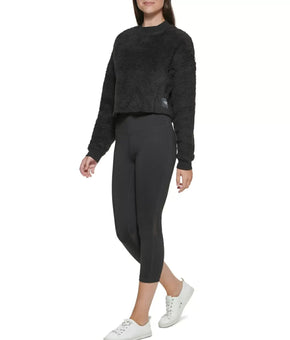 CALVIN KLEIN Women's Faux-Sherpa Cropped Pullover Top Black Size XXL MSRP $60