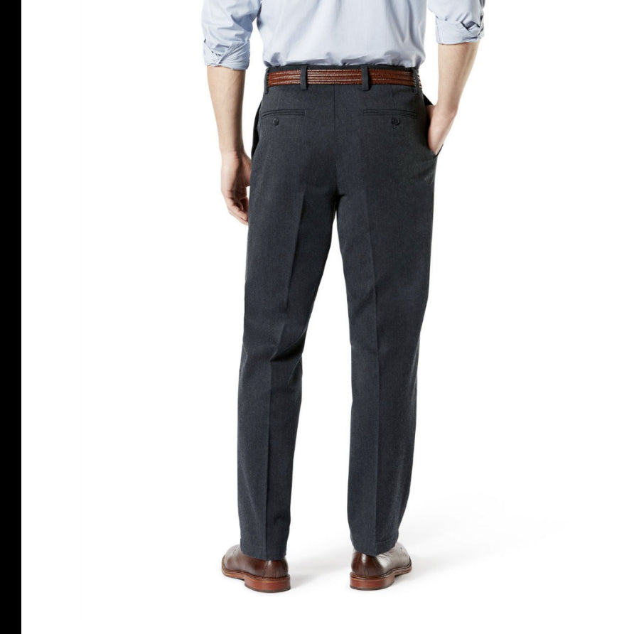 Dockers Men Signature Khaki Relaxed Pleated Stretch Pants Heather Grey Sz 34x32