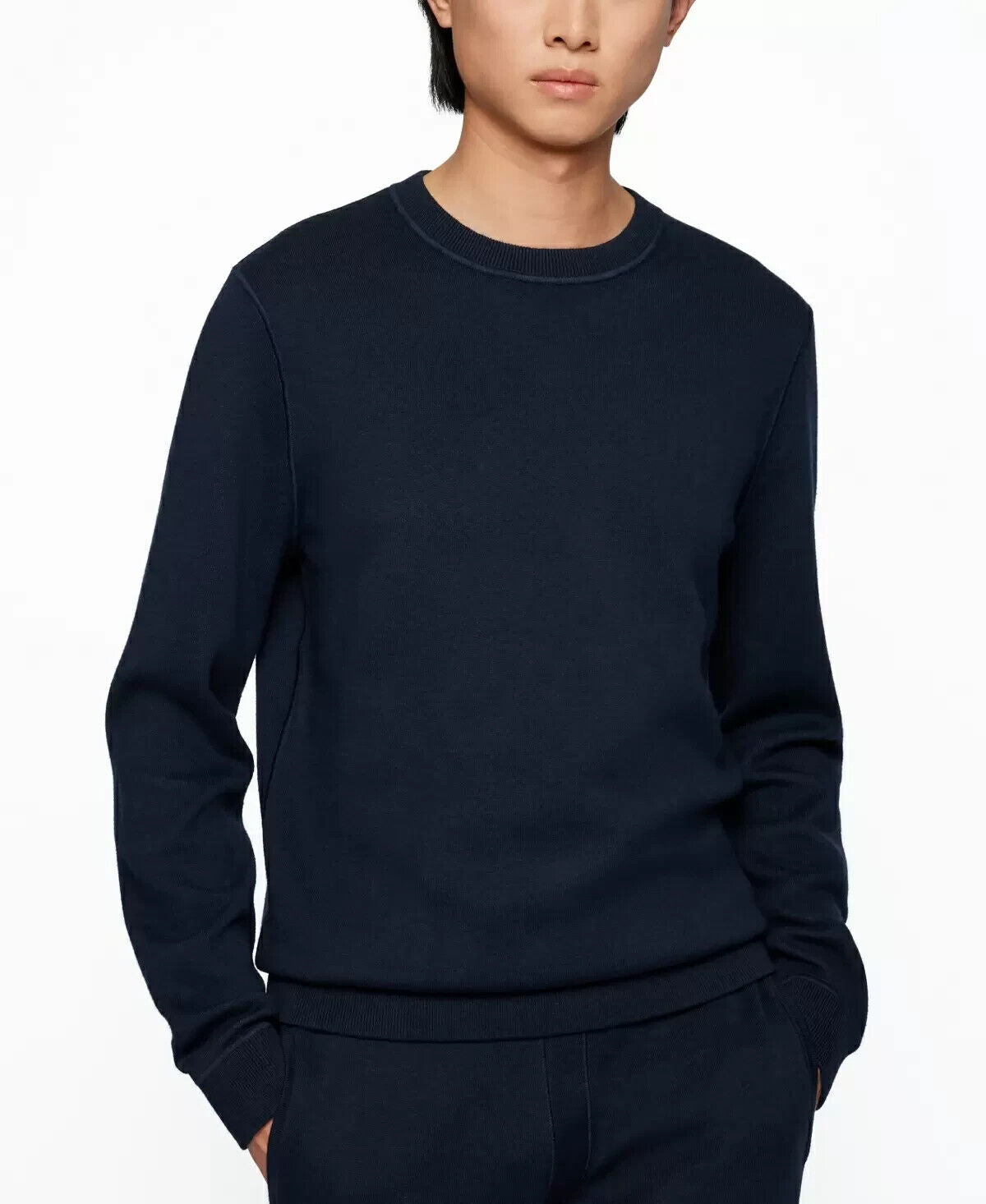 HUGO BOSS BOSS Men's Reversible Cotton Wool Sweater Navy Blue Size M