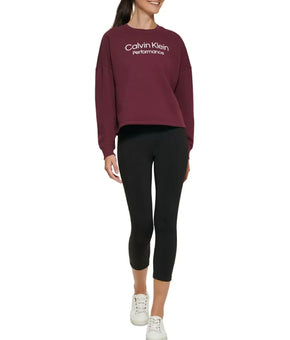 Calvin Klein Women's Stacked Logo Cropped Sweatshirt Purple Red Size M $60