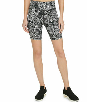 Dkny Sport Snake-Print High-Waist Bike Shorts Size XS Black White