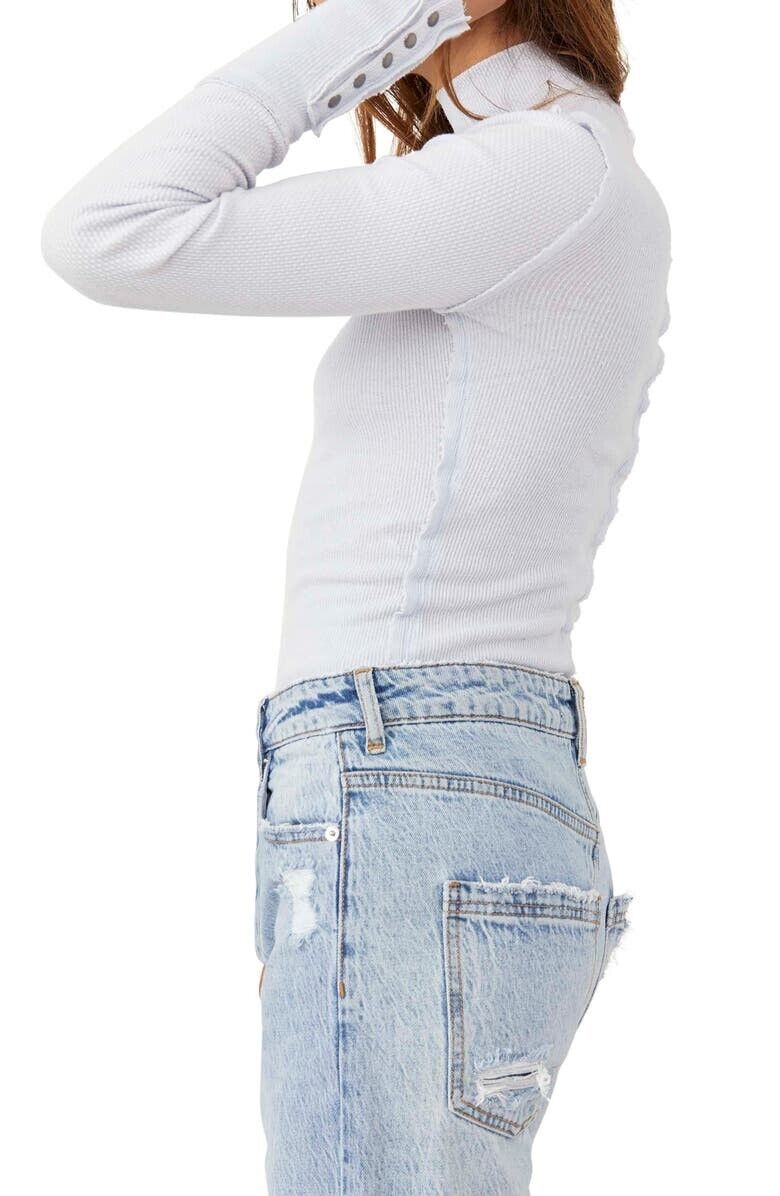 Free People Freya Long Sleeve Mock Neck Top Size XS Blue MSRP $58