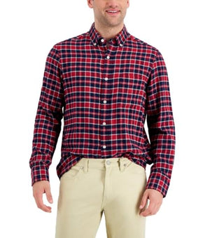 Club Room Mens Flannel Plaid Button-Down Shirt Red Size XXL