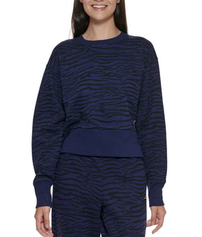 Dkny Sport Women's Tiger-Print Cropped Sweatshirt Blue Size S