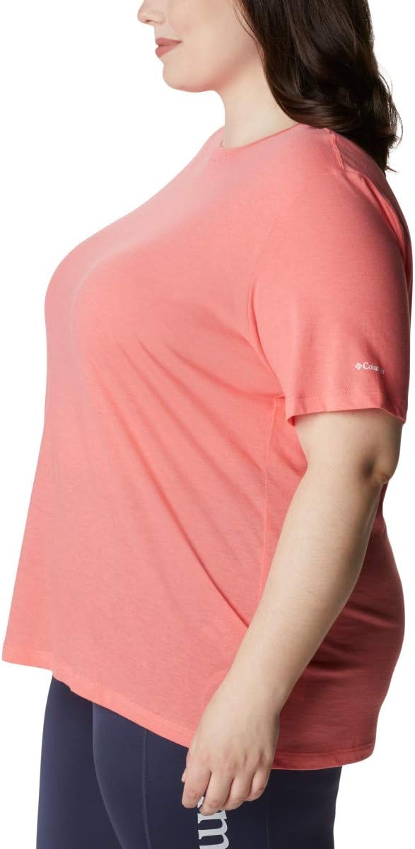 Columbia Women's Bluebird Day Relaxed Crew Neck, Salmon Heathe, Plus Size 1X