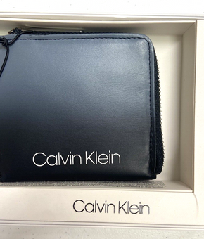 Calvin Klein Men RFID Zip Card Wallet Gusset C Black Gray Leather MSRP $50