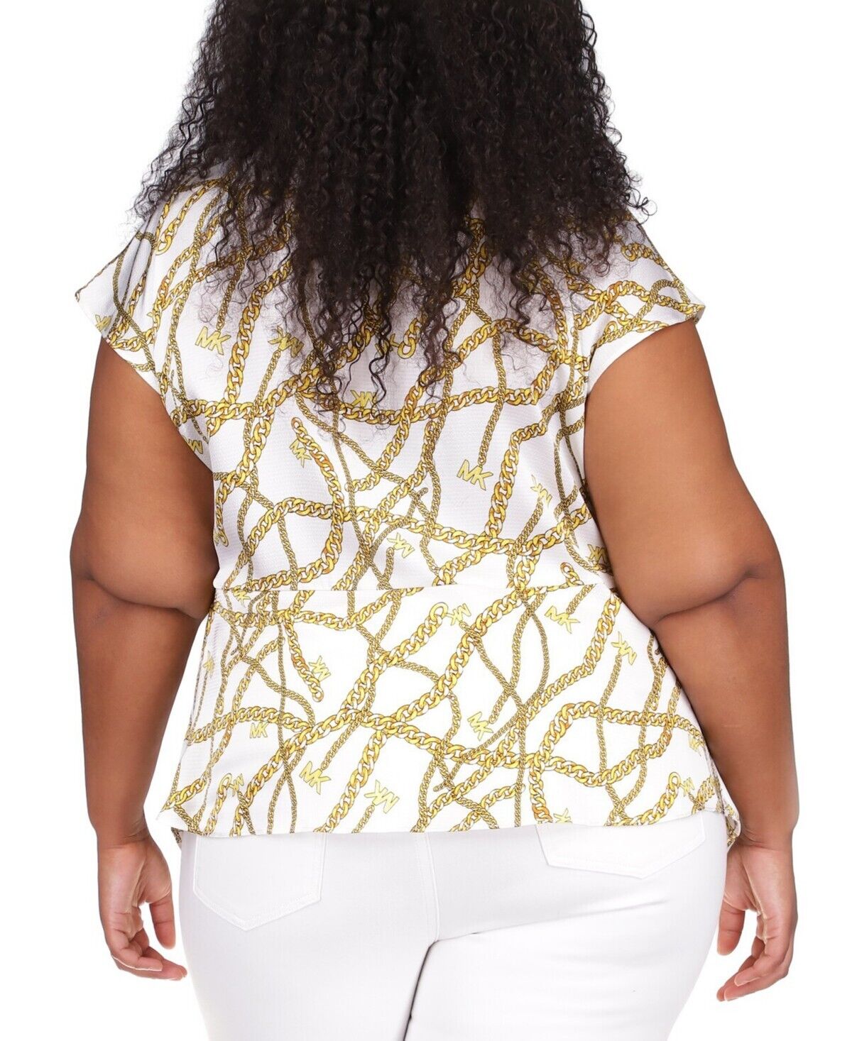 Michael Michael Kors Plus Size 2X Logo Chain-Print Top Yellow White MSRP $98