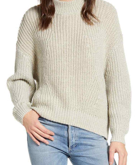 Splendid Mock Neck Sweater Gray Lurex Pullover Size L MSRP $158