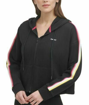 DKNY Sport Cropped Zip-Front Hoodie Black Jacket Size M MSRP $80