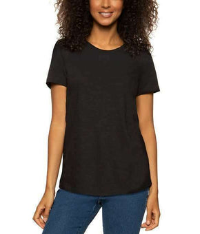 Felina Womens Slub Soft-Lightweight Crewneck T-Shirt Black Size L