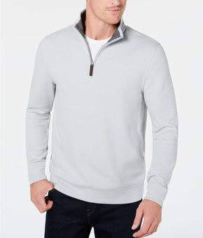 Tasso Elba Mens Sweater Beige Size XXL 1/4 Zip Ribbed Knit Pullover Gray $60