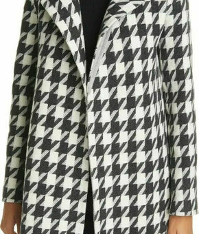 THEORY Womens Black White Belted Houndstooth Wrap Jacket Size P MSRP $695