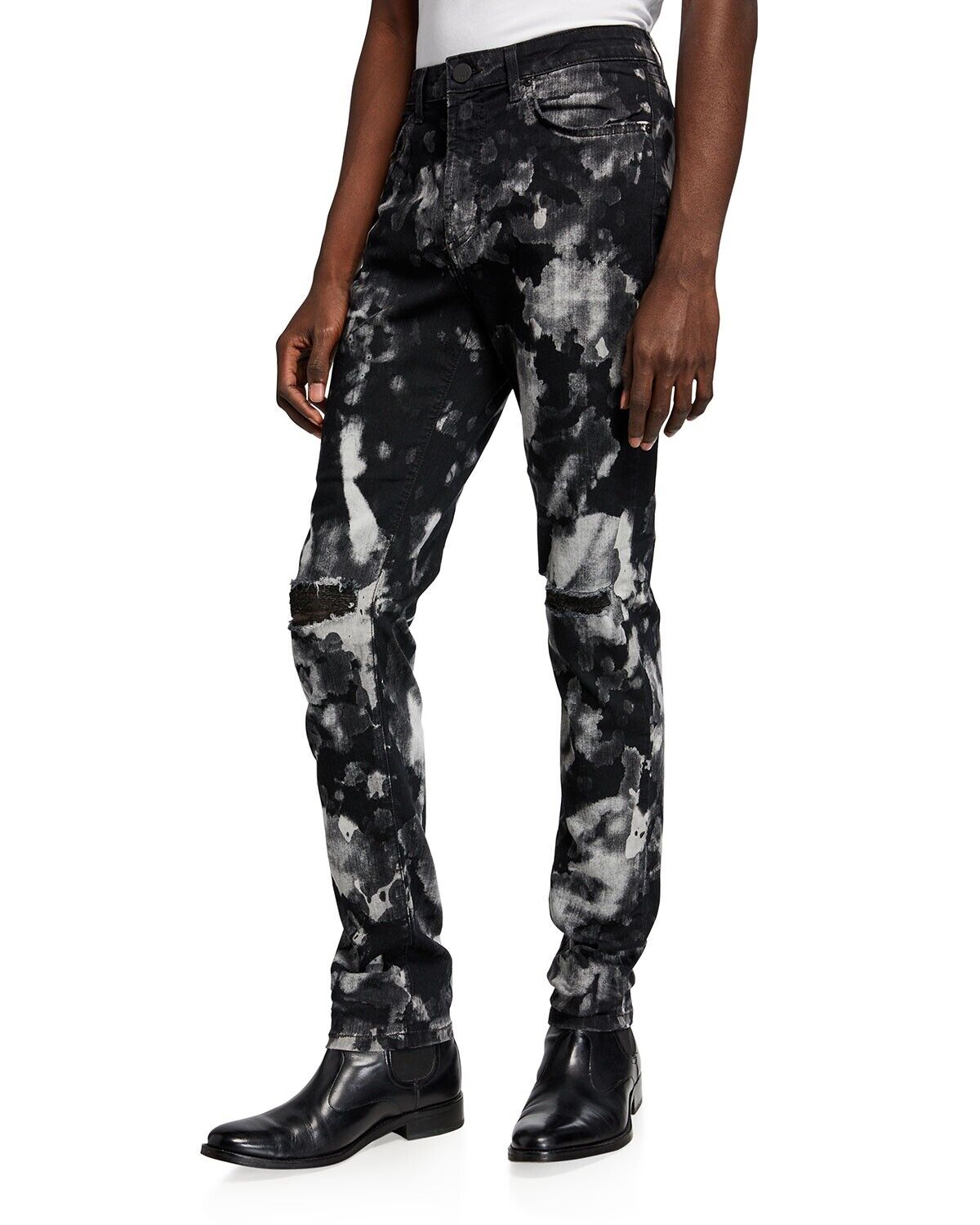 Monfrere Mens Greyson Distressed Skinny Fit Jeans Distressed Black Size 29