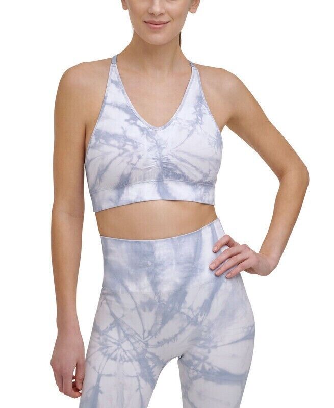Dkny Sport Women's Tie-Dyed Mesh-Back Sports Bra white Size M MSRP $50