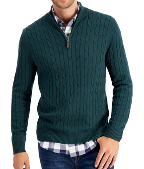 Club Room Mens Cotton 1/4-Zip Pullover Sweater Size L Green