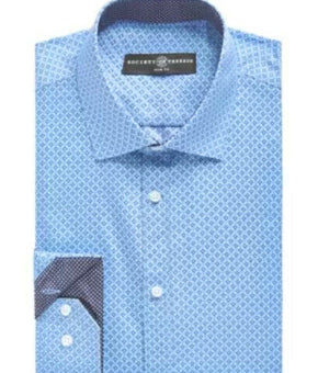 Society of Threads Men Slim Stretch Dress Shirt Light Blue Size S 14-14.5x32/33