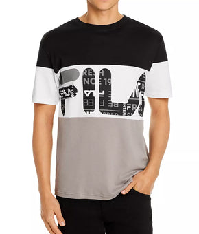 Fila Men Johnson Color-Block Logo Graphic Tee Black Grey White Size M