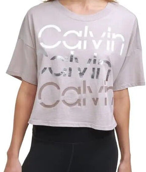 Calvin Klein Performance Women's Sliced Logo Cropped T-Shirt white Size XL