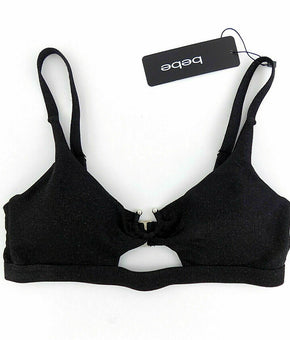 bebe Womens Metalic Black Bikini top U shaped metal wire Size L MSRP $25