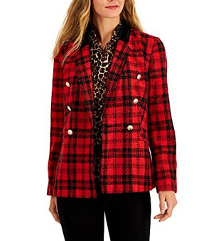 Charter Club Women's Plaid Tweed Blazer Jacket Size 6 Red