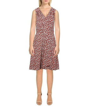 Lauren Ralph Lauren Floral Print Wrap Style Dress Bright Red Size 12 MSRP $135