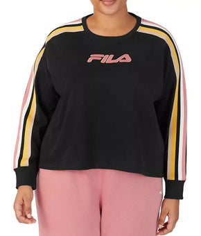 FILA Clover Crewneck Logo Colorblocked Black Sweatshirt Plus Size 2X MSRP $48