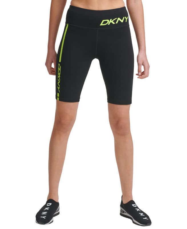 DKNY Sport Women's High-Waist Bike Shorts (Sour Apple, X-Small) Blue Black