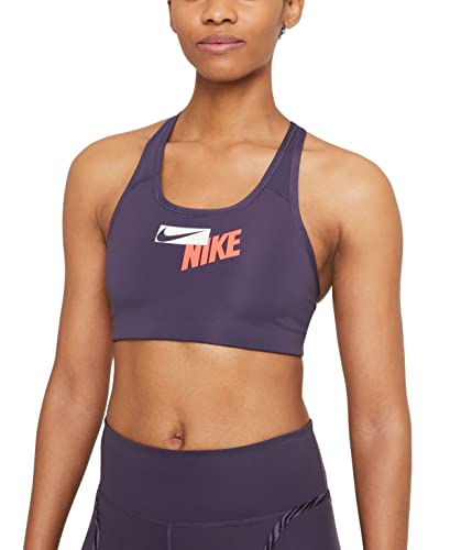 Nike Women's Logo Racerback Medium Impact Sports Bra (Dark Raisin, Small