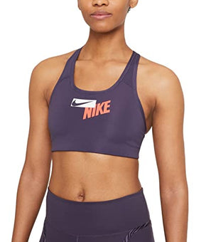 Nike Women's Logo Racerback Medium Impact Sports Bra (Dark Raisin, Small