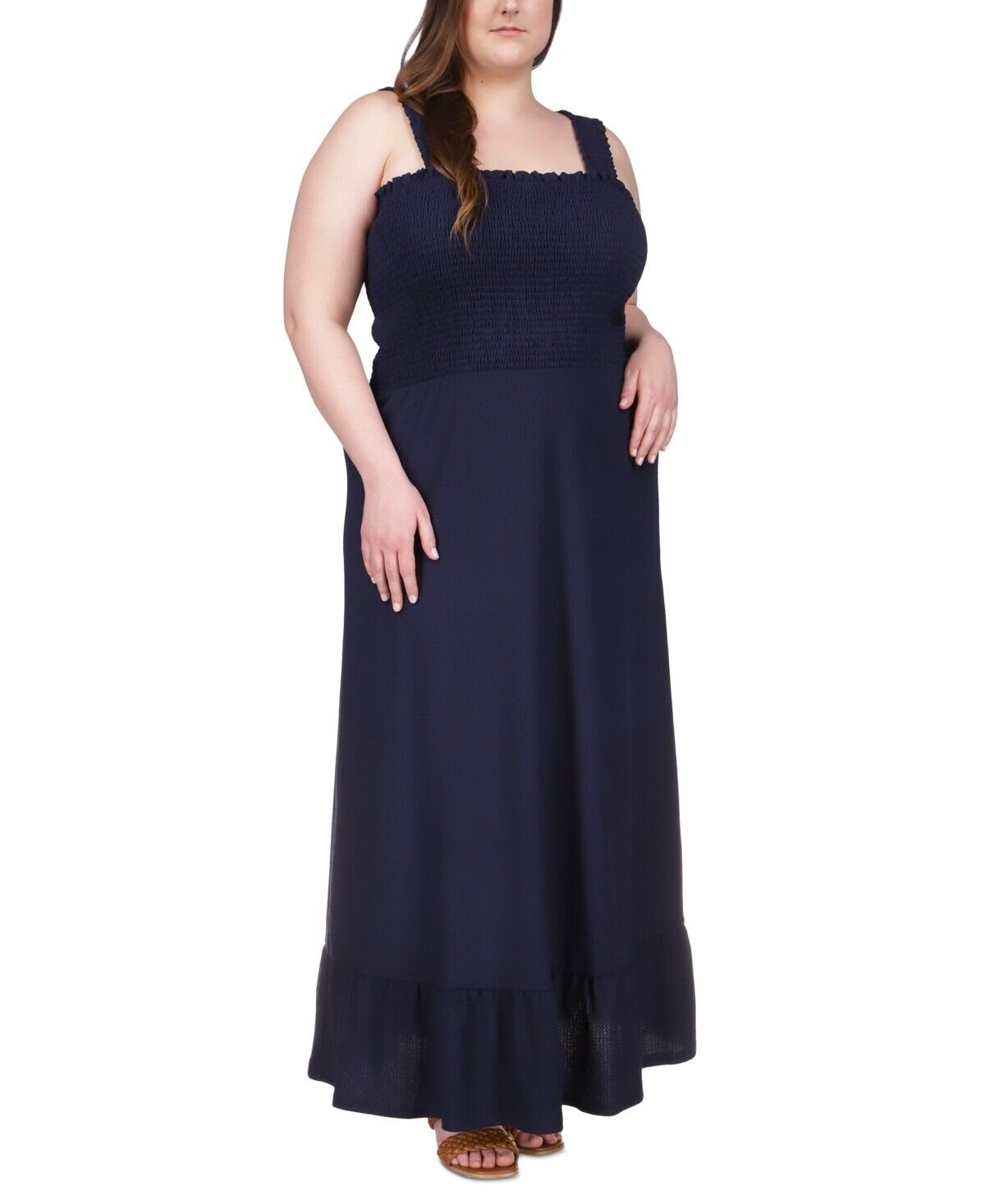 Michael Kors Plus Size Smocked Maxi Dress Midnight Blue Size 1X MSRP $150