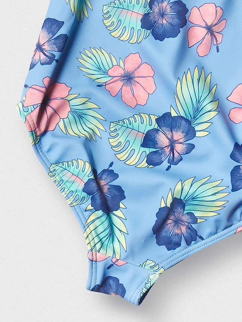 Roxy Girls' Good Emotions One -Piece Swimsuit, Placid Blue Happy Hibiscus Size 2