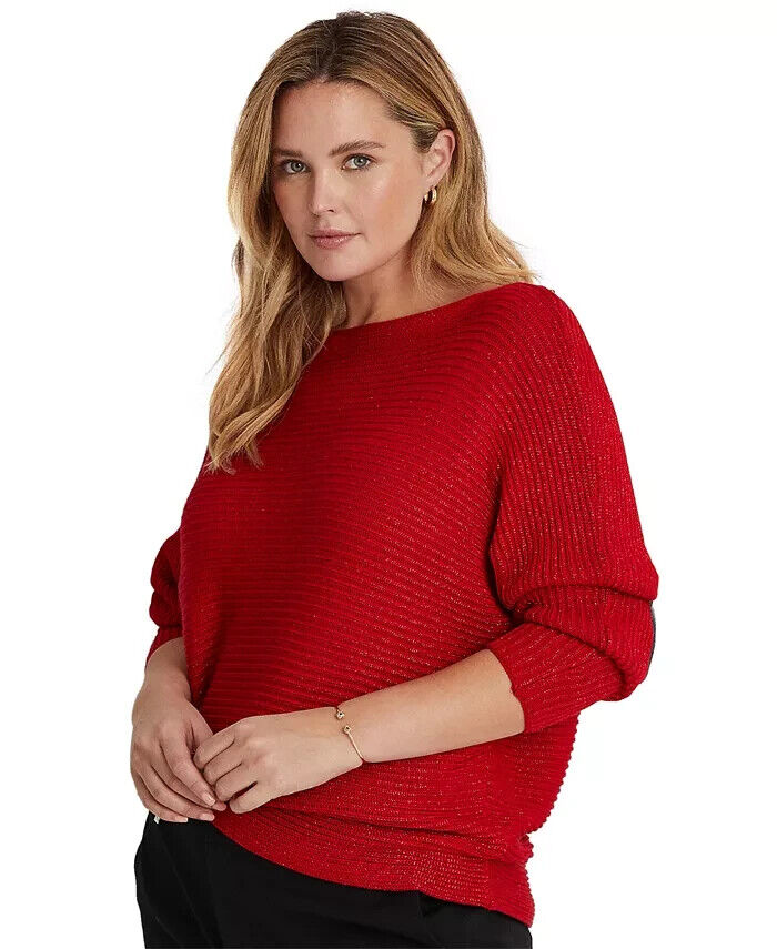Lauren Ralph Lauren Women Plus Size Dolman-Sleeve Boatneck Sweater Red 1X $110