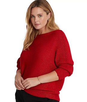 Lauren Ralph Lauren Women Plus Size Dolman-Sleeve Boatneck Sweater Red 1X $110