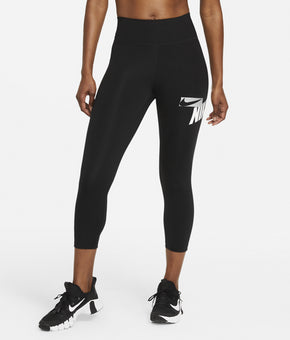 Nike One Women's Cropped Graphic-Print Leggings Black Size S MSRP $60