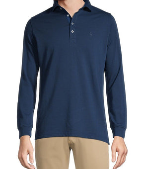 TailorByrd Men's Long Sleeve Twill Knit Polo shirt - Navy Blue- Size M