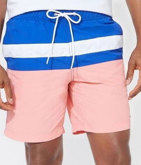 Nautica Men's Color blocked 8" Swim Trunks Neon coral pink Size S MSRP $60