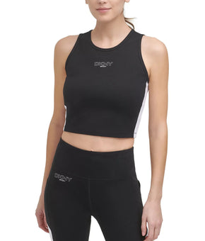 Dkny Women's Sport Colorblock Crop Tank Black Size L MSRP $45