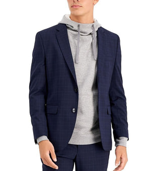 Hugo Boss Men's Modern-Fit Plaid Wool Suit Jacket Blue Size 44R MSRP $445