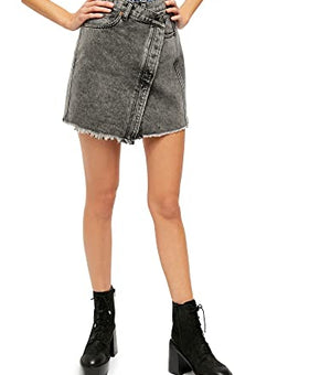 Free People We The Free Womens Black Frayed Mini Wrap Skirt Size 24