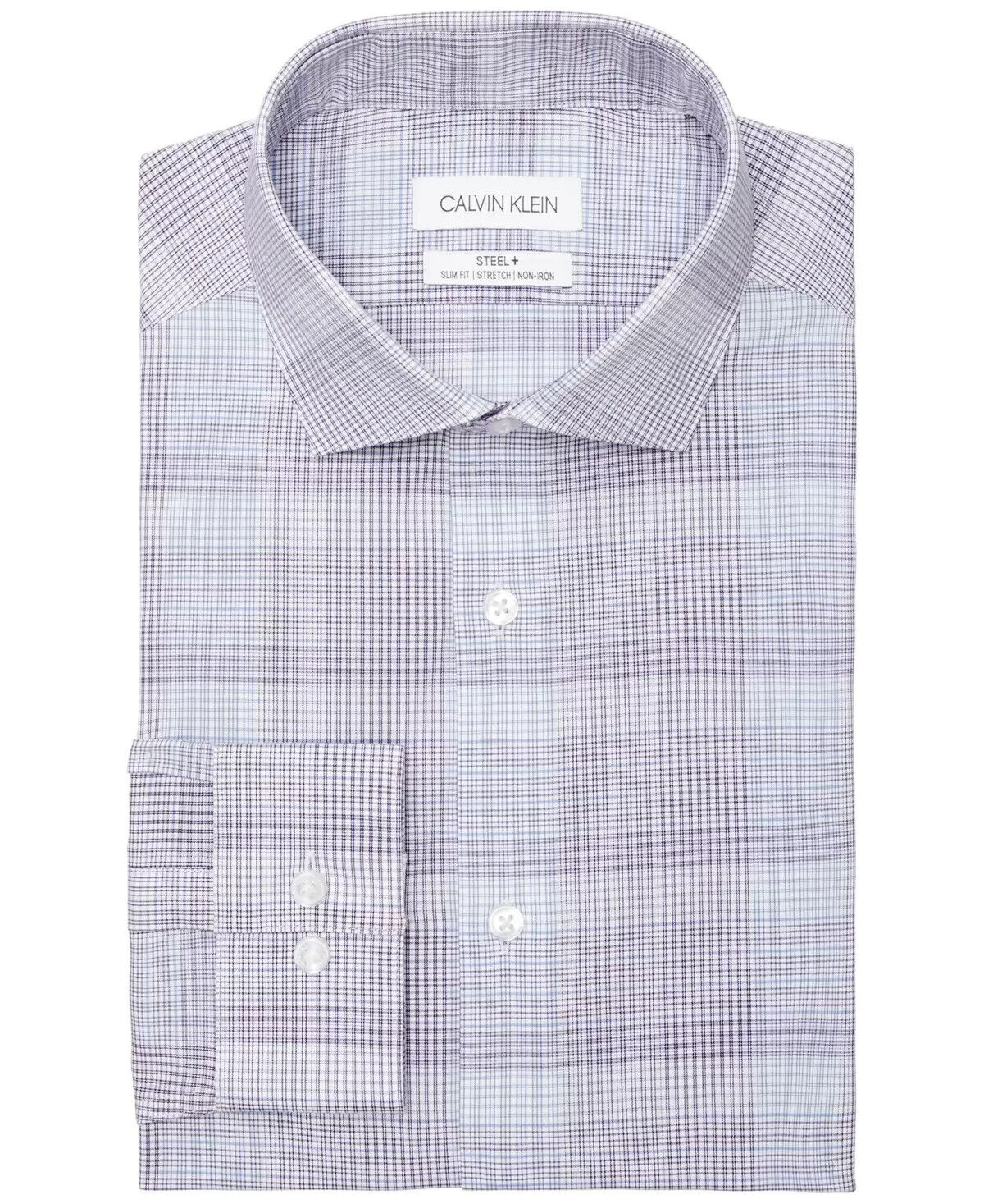 Calvin Klein Steel Slim-Fit Non-Iron Purple Stretch Dress Shirt 17.5x 32/33 $80