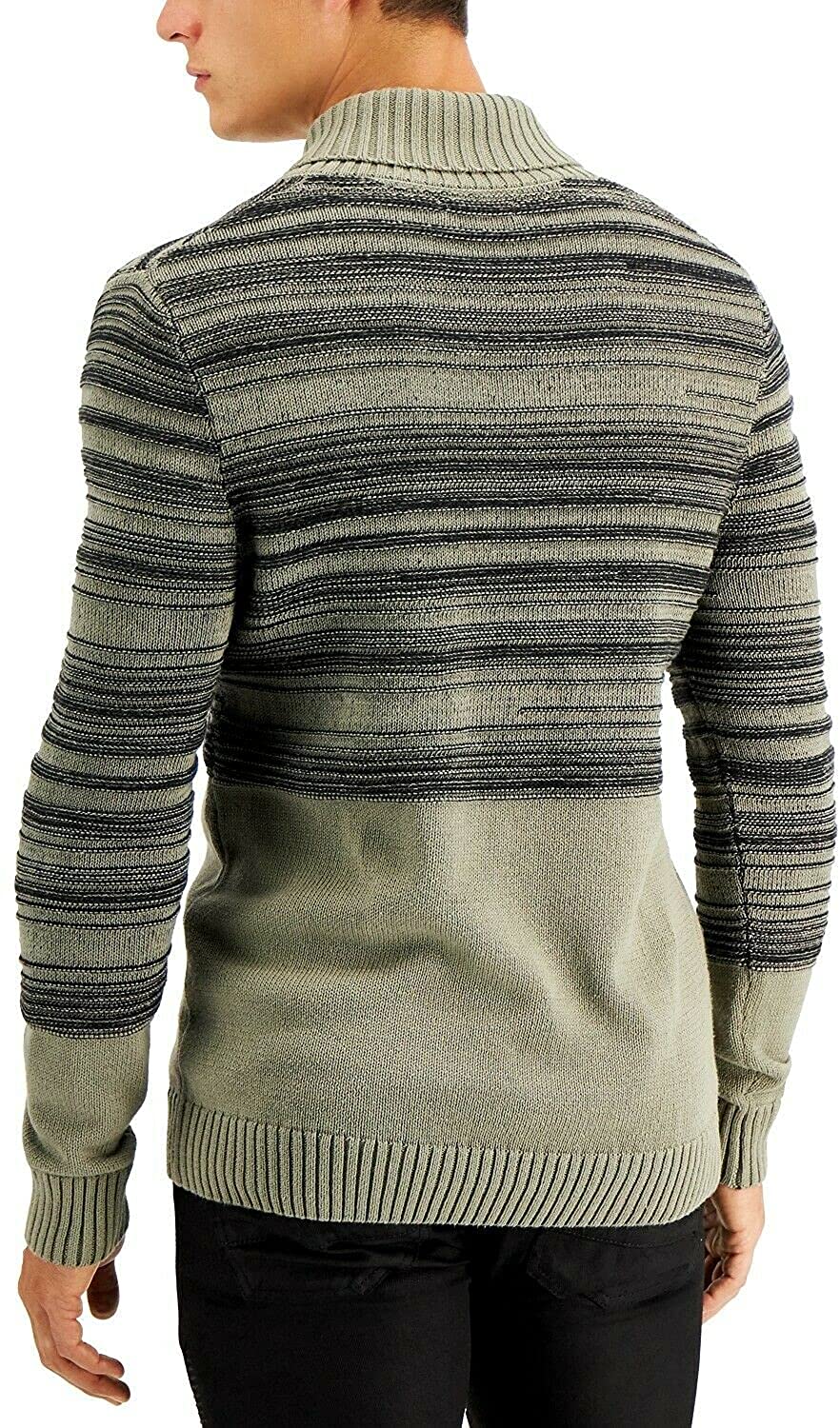 INC Mens Sweater Tea Leaf Small Textured Striped Shawl Collar Green Size S