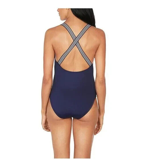 Nautica Women's Standard Cross Back One Piece, Deep Sea, Navy Blue Size XL