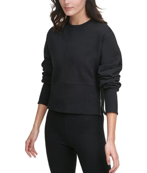 Dkny Women's Sport Cotton Side-Zip Cropped Top Black Size L MSRP $70