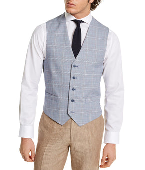 Tommy Hilfiger Men's Modern-Fit TH Flex Navy Blue and Red Plaid Vest Size XL