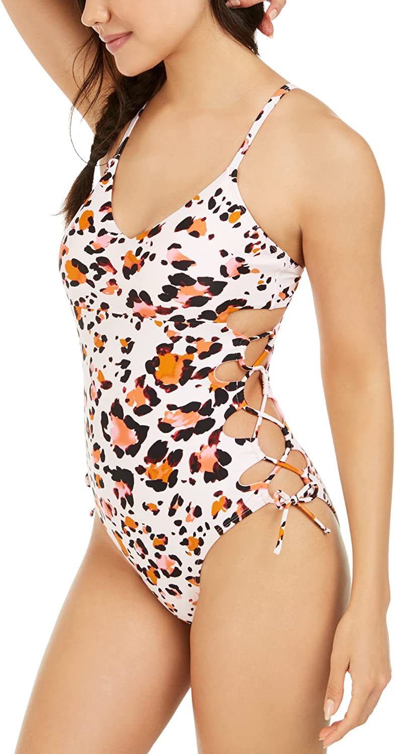 Hula Honey Juniors Wild About You Side-Lace One-Piece Swimsuit Brown Size S