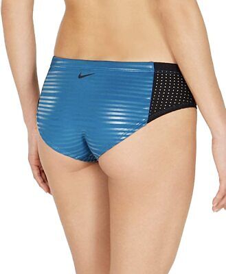 Nike Women's 6:1 Shine Stripe Hipster Bikini Bottoms Size M Green Blue Swimwear