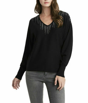 Vince Camuto Womens Embellished Sweater, Rich Black, Small