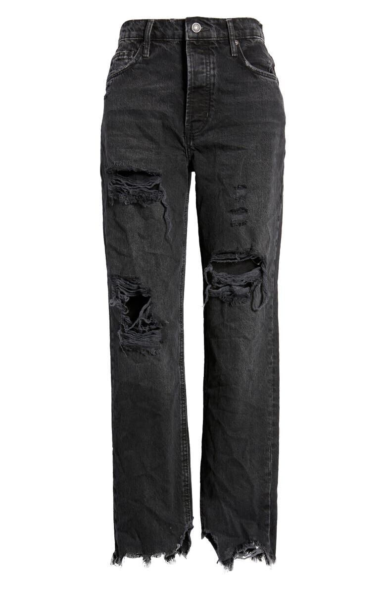 Free People Distressed Tapered Baggy Boyfriend Jeans Black Size 27 MSRP $98