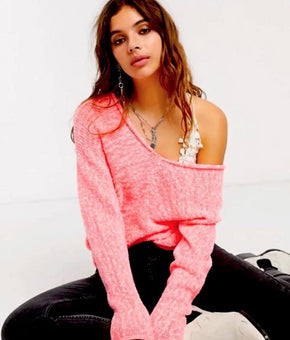 FREE PEOPLE Womens Neon Pink Long Sleeve V Neck Sweater Size XS MSRP $148